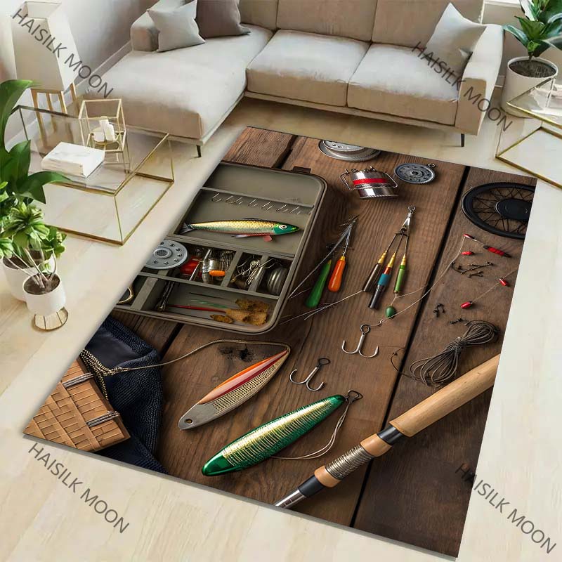 3D Printing Fishing Enthusiasts' Lures Carpet Rug for Living Room Bedroom Sofa Home Decor Non-slip Rugs Luxury Gifts for Friends