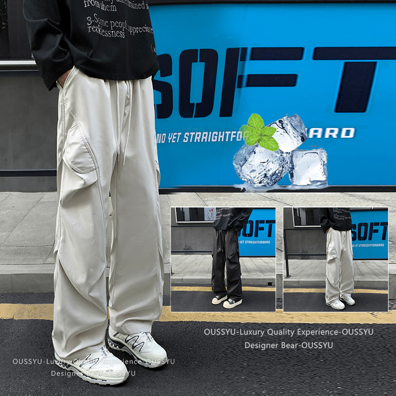 ブランド服メンズアウトドア防水シワパッチワークカーゴパンツだぶだぶストレートマルチポケットハイキングスウェットパンツプラスサイズ