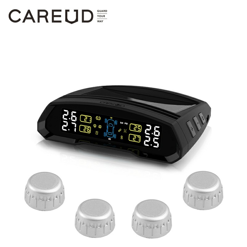 CAREUD 車 TPMS タイヤ空気圧監視システム ソーラー式モニター 4 個の外部センサー付き