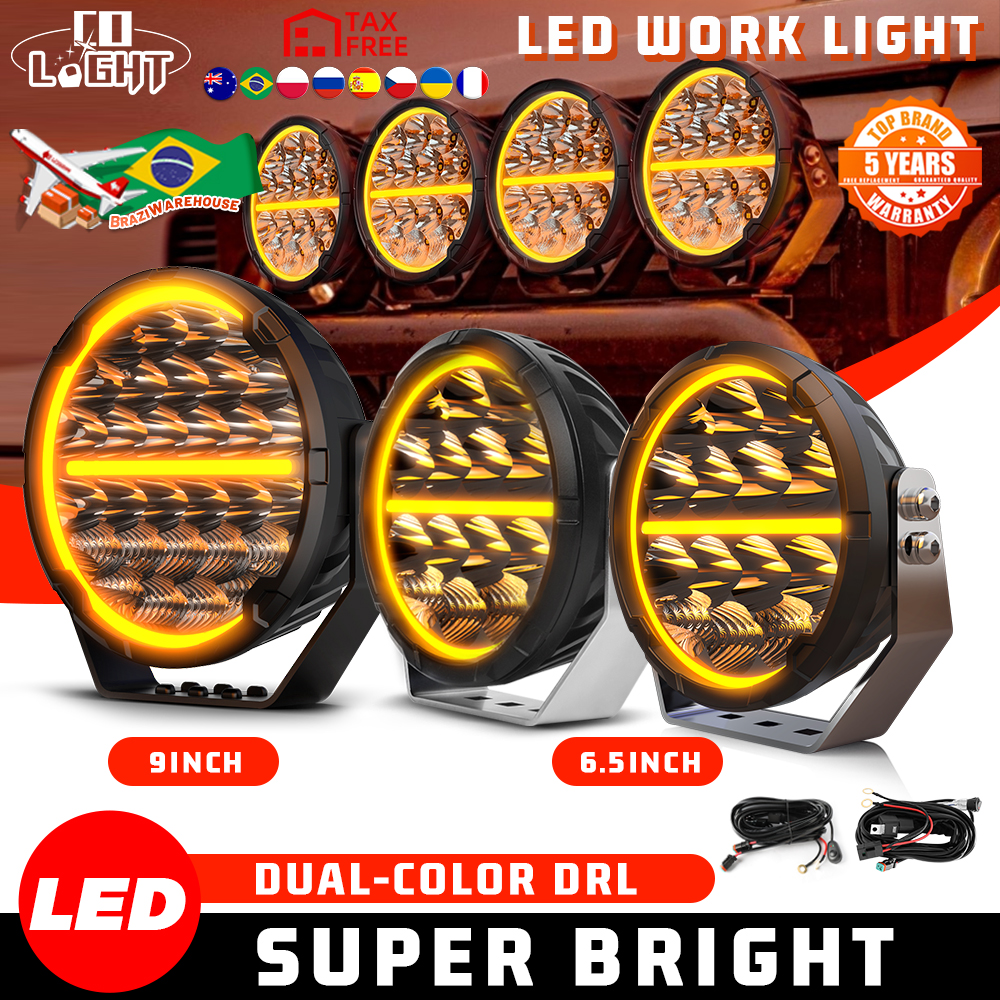 CO LIGHT ラウンド LED オフロードライト 9 インチスポットフラッドドライビングライトポッド DRL 90000LM 超高輝度オフロード溝作業灯