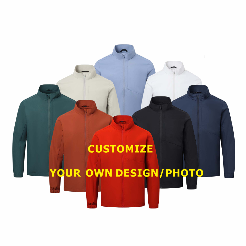 カスタム無料印刷のデザインテキスト Diy 男性スタンドカラー秋ジップジャケット特大ファッションジッパーコートストリート作業服