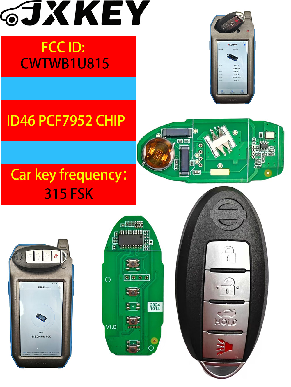 JXKEY リモートスマートキースーツ日産サニーティアナシルフィセントラヴァーサ 315Mhz ID46-pcf7952A TWB1U815 4BTN キーレス CWTWB1U815