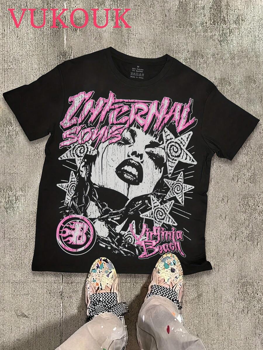 メンズファッションメンズプリント半袖Tシャツ、メンズラウンドネックトップ、180g 100%ピュアコットン生地
