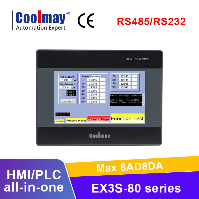Coolmay 4.3/7 インチ EX3S シリーズ HMI PLC オールインワン HMI タッチ スクリーン、デジタル温度 PLC コントローラー付き無料ソフトウェアでサポート