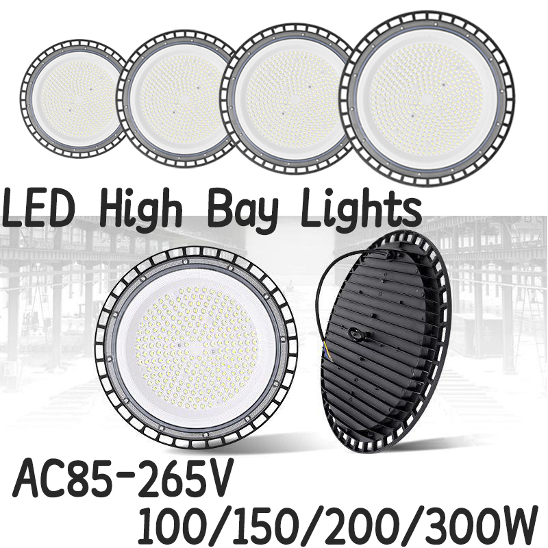 LED Industrial Light 100/150/200/300W UFO Bay Lights Super Bright Round Spotlights For Warehouses Factories Homes Outdoor Indoor