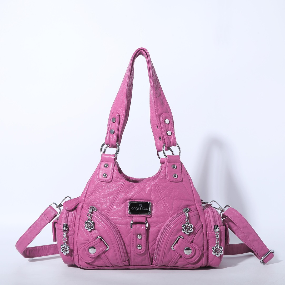 Angelkiss 女性ハンドバッグローズソフトトートバッグ小さなトップハンドル財布ファッションかばんマルチポケットショルダーバッグホーボス電話パック
