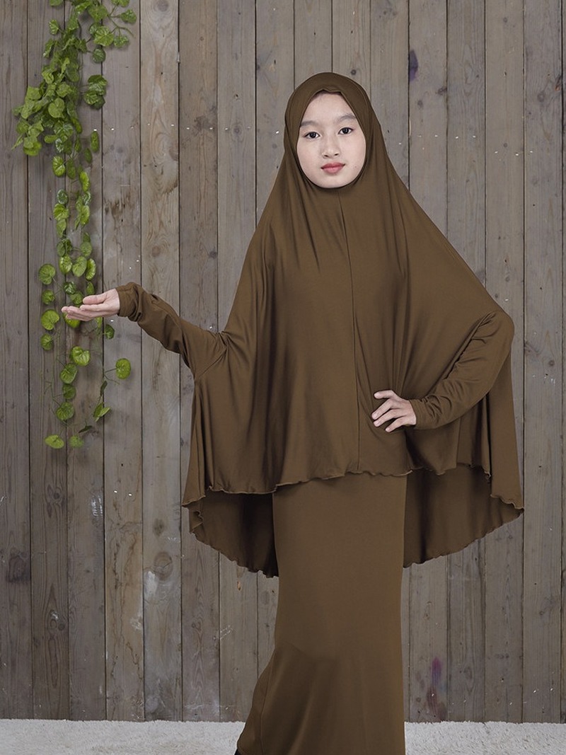 アバヤカフタンイスラム服イスラム教徒の祈りの衣服ドレスアラブ中東祈りヒジャブティーンガールシンプルなツーピーススーツ子供