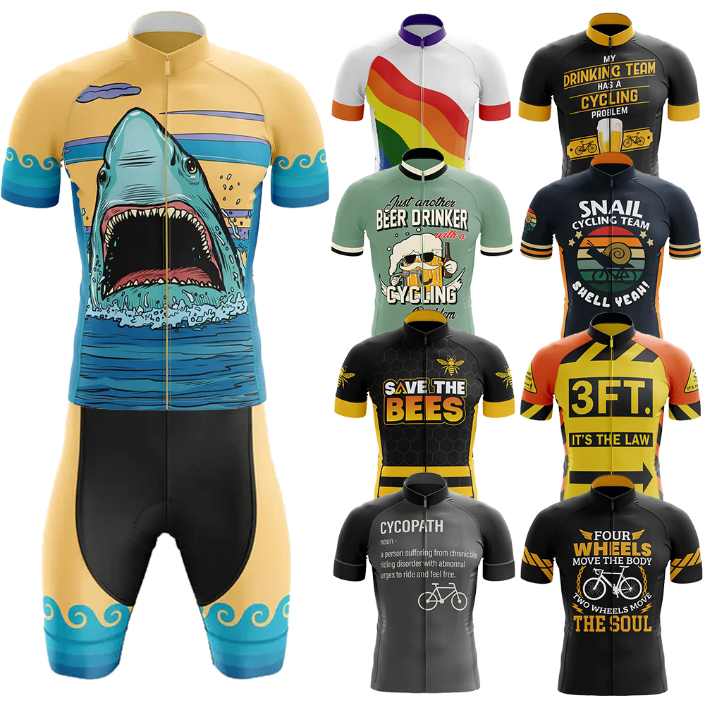 サメサイクリングチーム服 Mtb 男性衣類機器男プロフェッショナルシャツショーツ男性ジャンパー夏のバイクジャージよだれかけ男性の