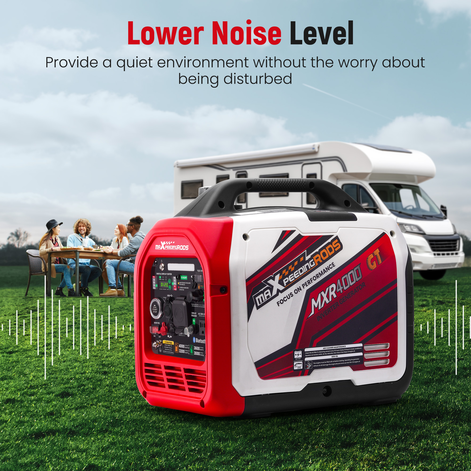 4KW ポータブルデュアル燃料発電機インバーター LPG/ガス Bluetooth 対応 E スタート 58dB ポータブル発電機