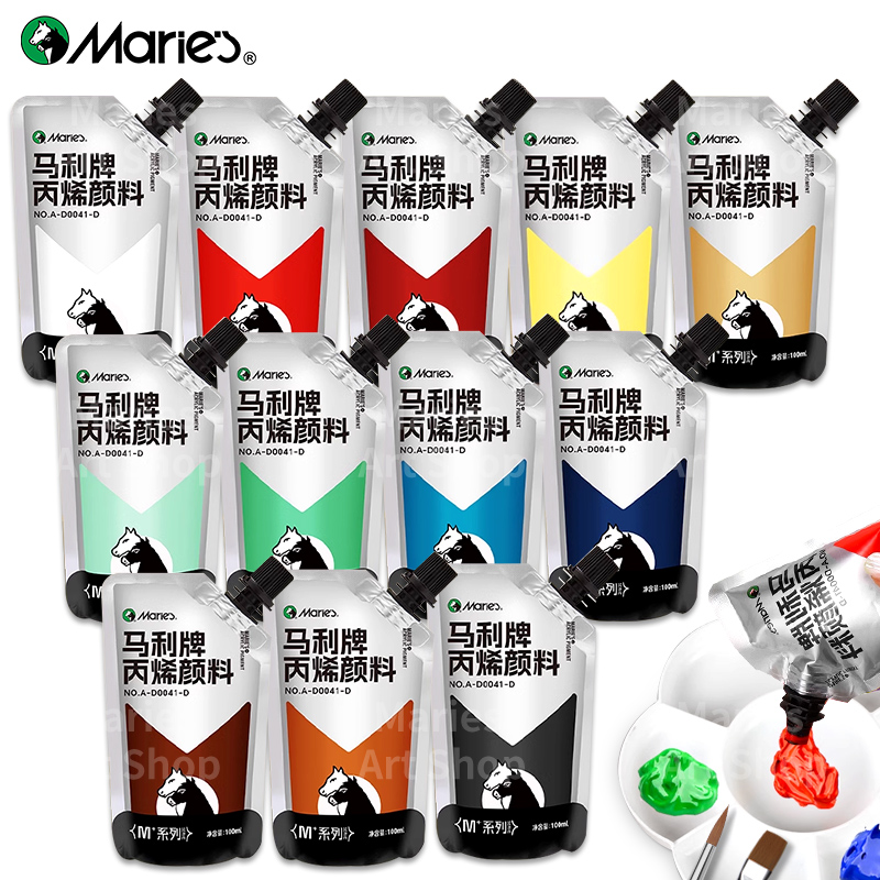 12色マリーのアクリル絵の具セット、100ml/3.38オンス、鮮やかな色、アーティスト、岩、工芸品、キャンバス、木、石の絵の具に最適