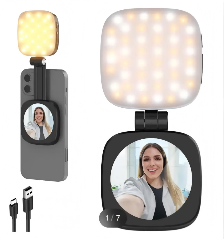 磁気自撮りライト対応、充電式LEDフィルライト内蔵ミラー、5色温度携帯電話撮影用折りたたみ式ポータブルフィルランプ