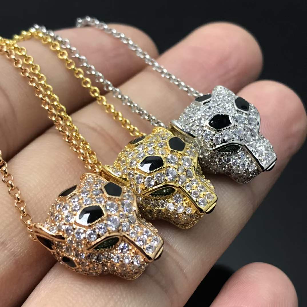 高級 18K ソリッド プラチナ PT950 認定フル ダイヤモンド ヒョウ ヘッド ネックレス 24K リアル ゴールド エメラルド宝石チーター ペンダント