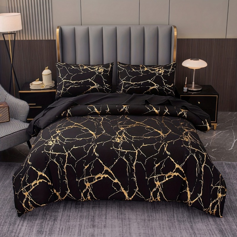 Queen Bedding Duvet Cover Set Marble Printed 1 Piece Luxury Microfiber Down Comforter Quilt Cover with Zipper Closure
