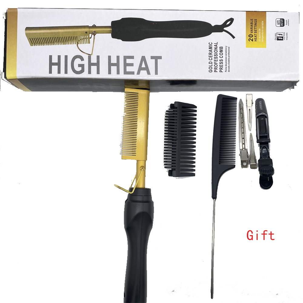 ホットコームストレートヘアアイロンブラシホットコームプレス電熱電気ヘアブラシスタイリングツール