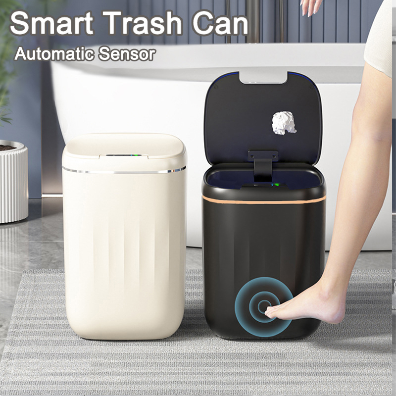 20L 黒自動スマートセンサーゴミ箱大容量防水浴室トイレットペーパーバスケットキッチン黒ゴミ箱