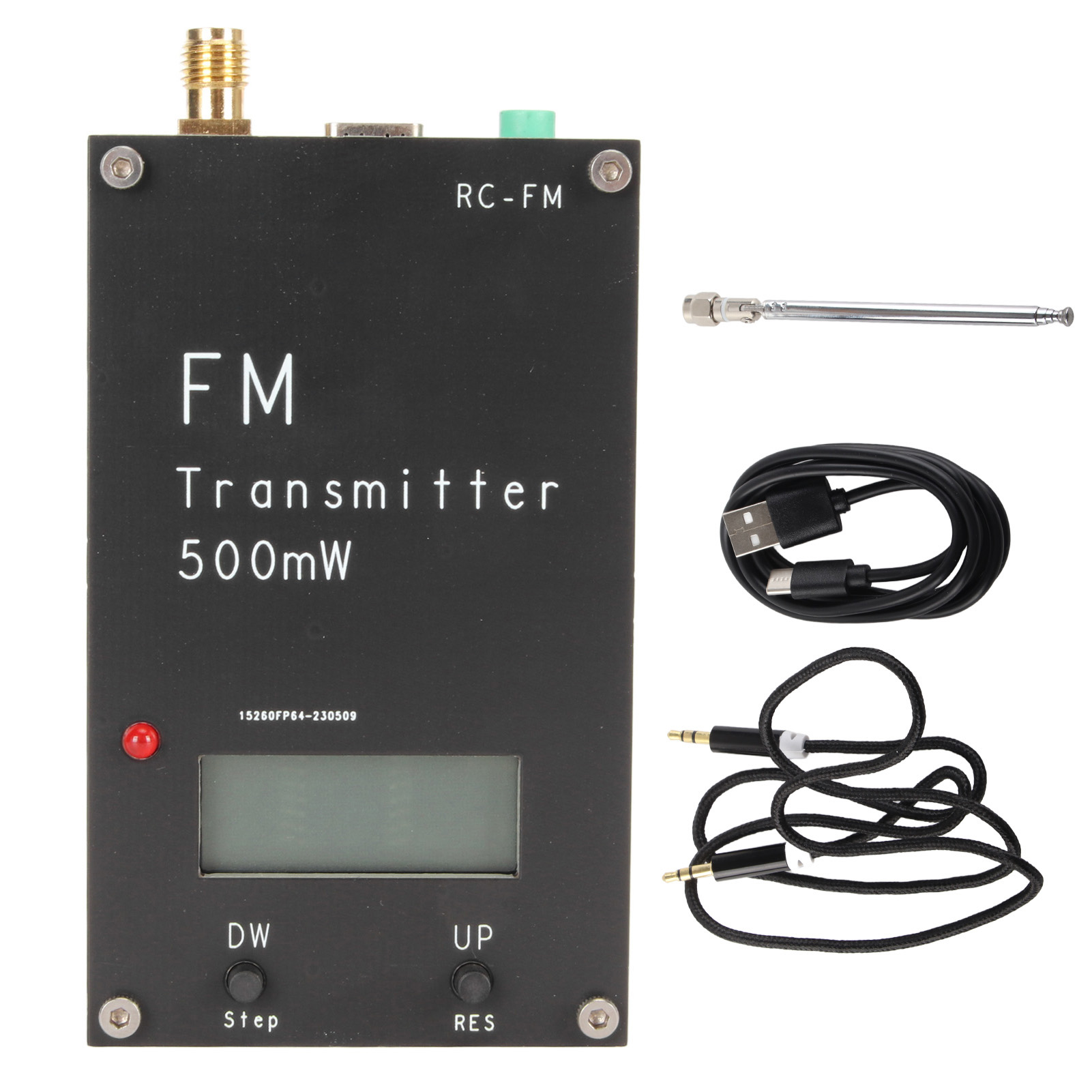 FM ステレオ トランスミッター 500mW FM トランスミッター 2000M 88‑108MHz FM ステレオ トランスミッター (USB タイプ C ポート付き LCD スクリーン ディスプレイ付き)