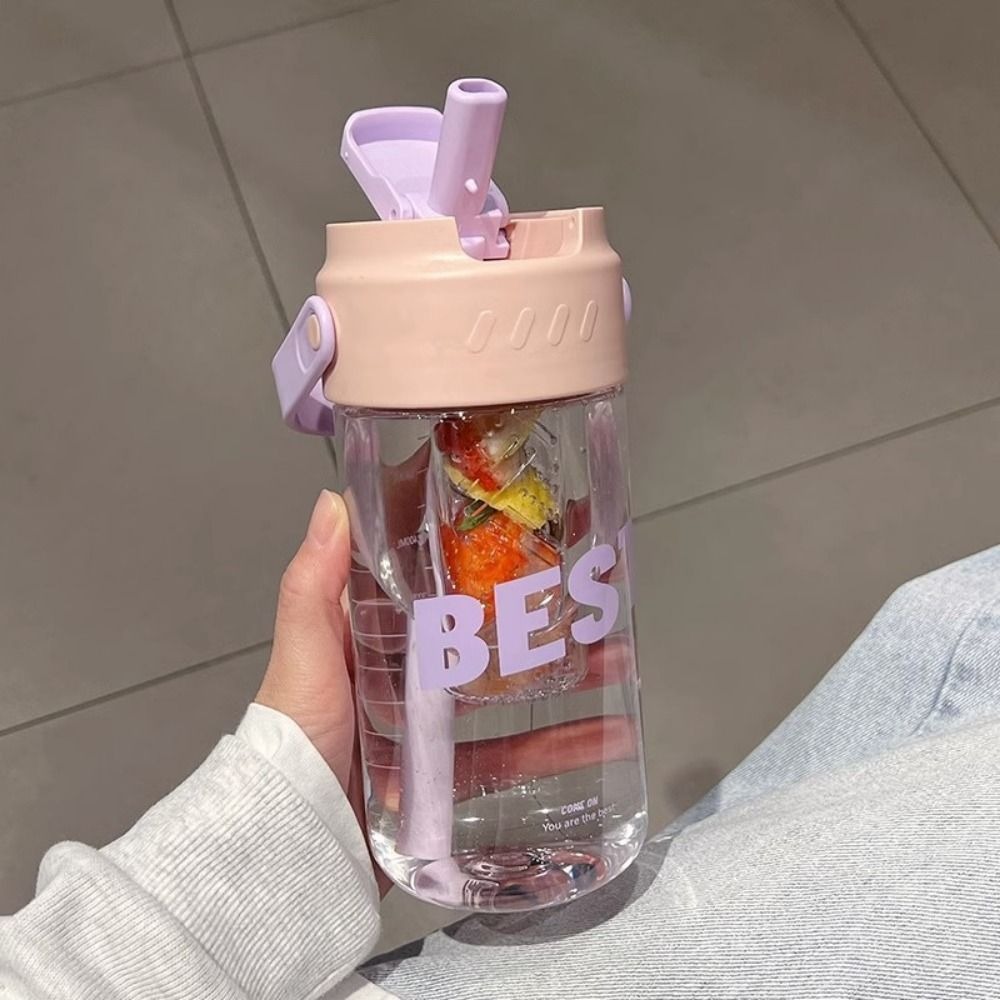 ハンドル付き飲料水ストローカップティーパーティション漏れ防止ストロープラスチック水ボトル容器大容量
