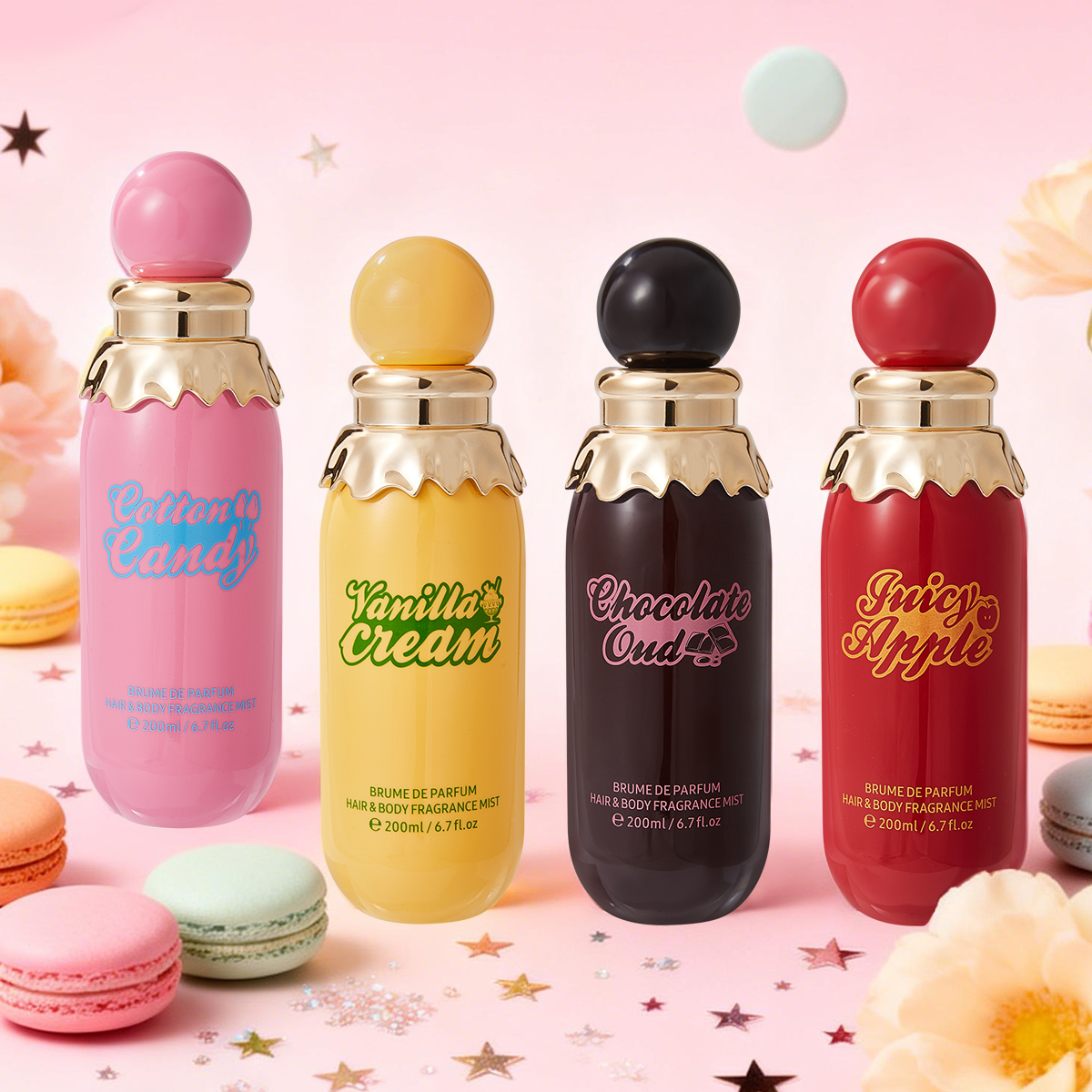 4 スタイル車用香水スプレー、綿菓子/バニラ/チョコレート/アップルの香り車芳香剤、200 ミリリットル大容量髪