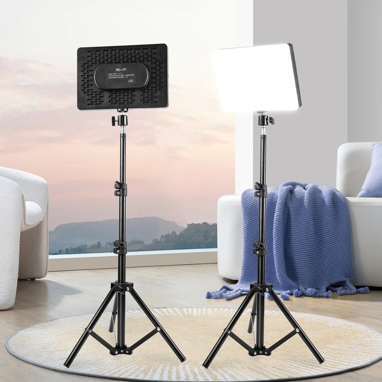 1 10 インチ USB セルフタイマー スクエア ライト 110cm 格納式三脚付き 3 色調整可能なライト 写真撮影、メイクアップ、照明用