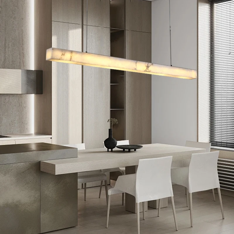 Modern Room Decor Natural Marble Light Fixture Long Stone Hanging Lamp Luxury Lustre Lampe for Bar Dining Table