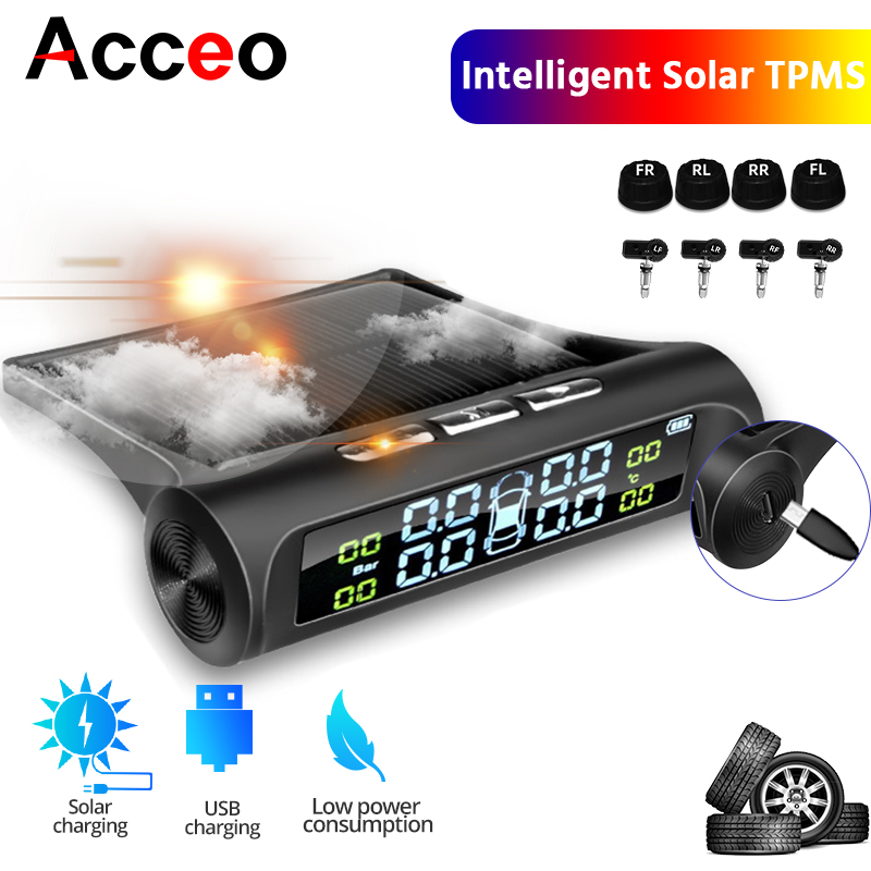 ACCEO インテリジェント TPMS ソーラータイヤ空気圧安全警報システム駐車センサー車用スマート温度タイヤ空気圧計