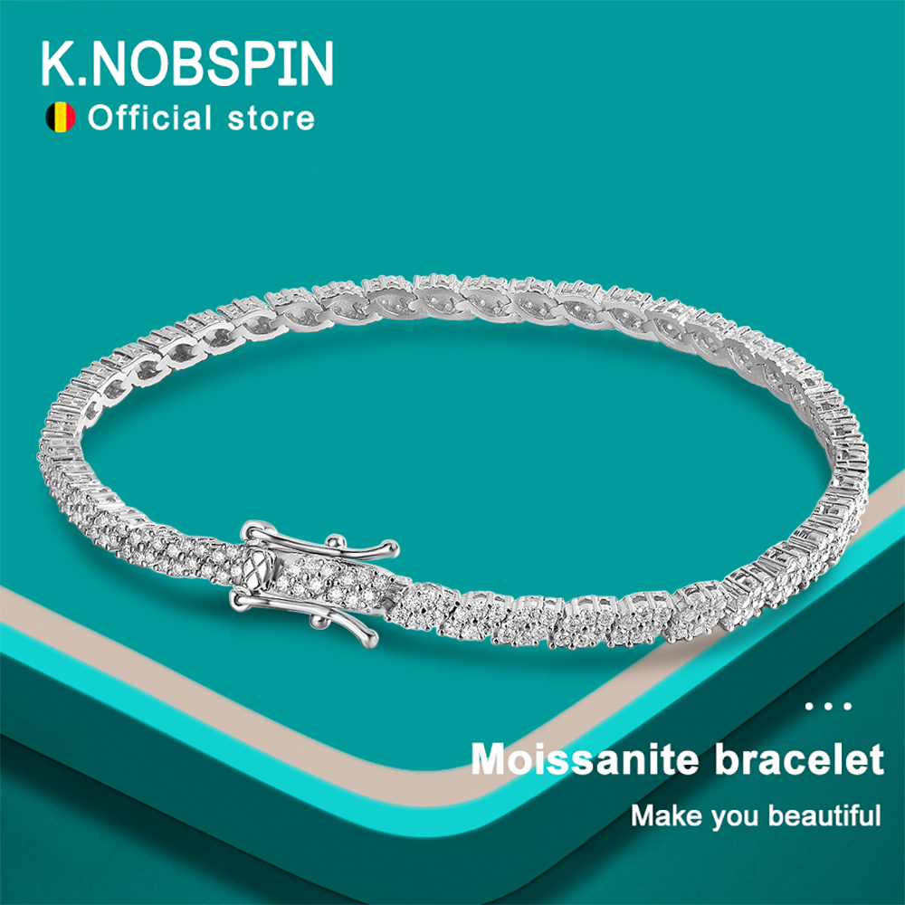 KNOBSPIN GRA 認定フルモアッサナイトテニスブレスレット女性男性用スパークリング S925 シルバーパーティーウェディングバングルジュエリーギフト