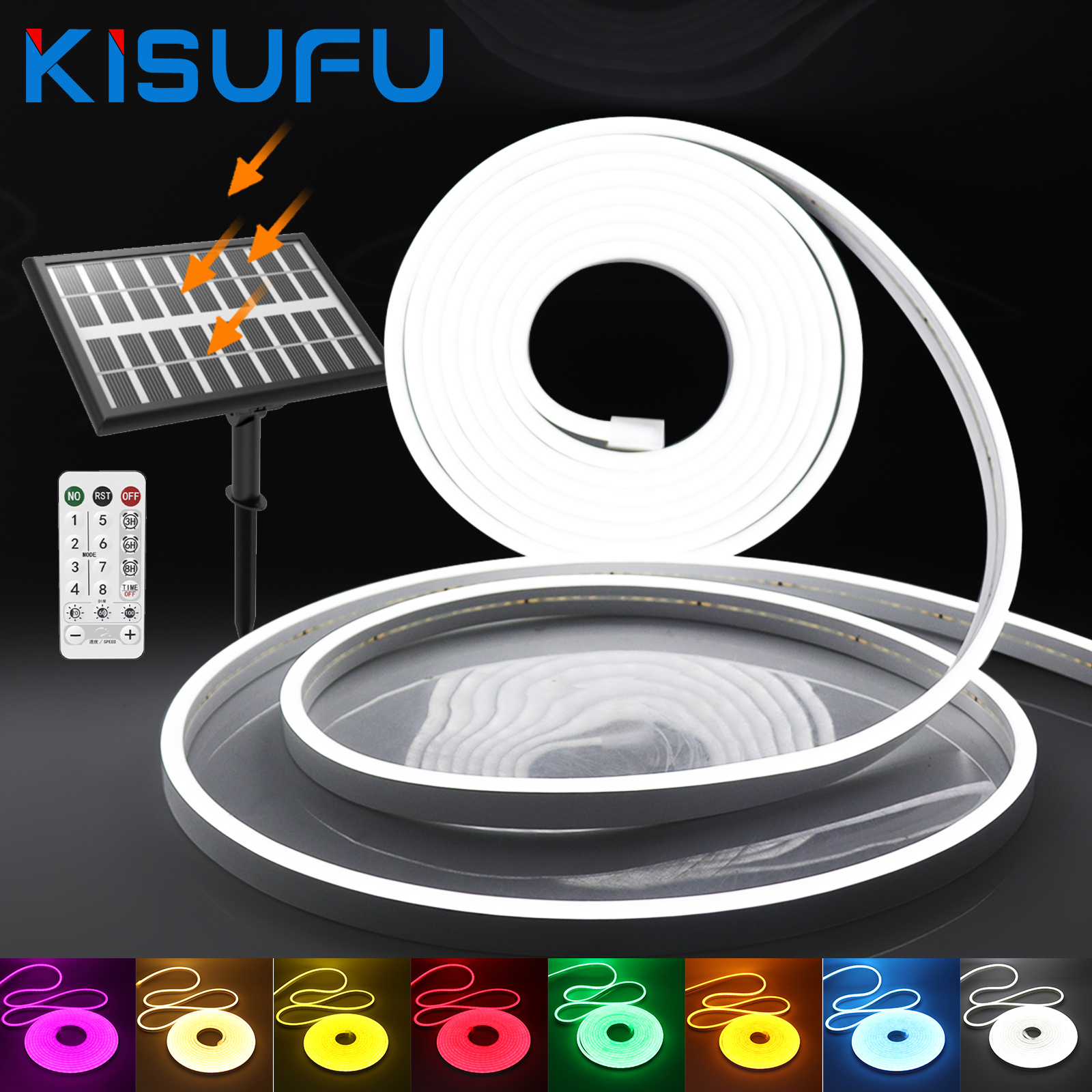 24V ソーラー COB ネオンライトストリップ防水 2835 120LEDs/M 8 モードオン/オフリモコン付きフレックス LED ストリップホームガーデン装飾