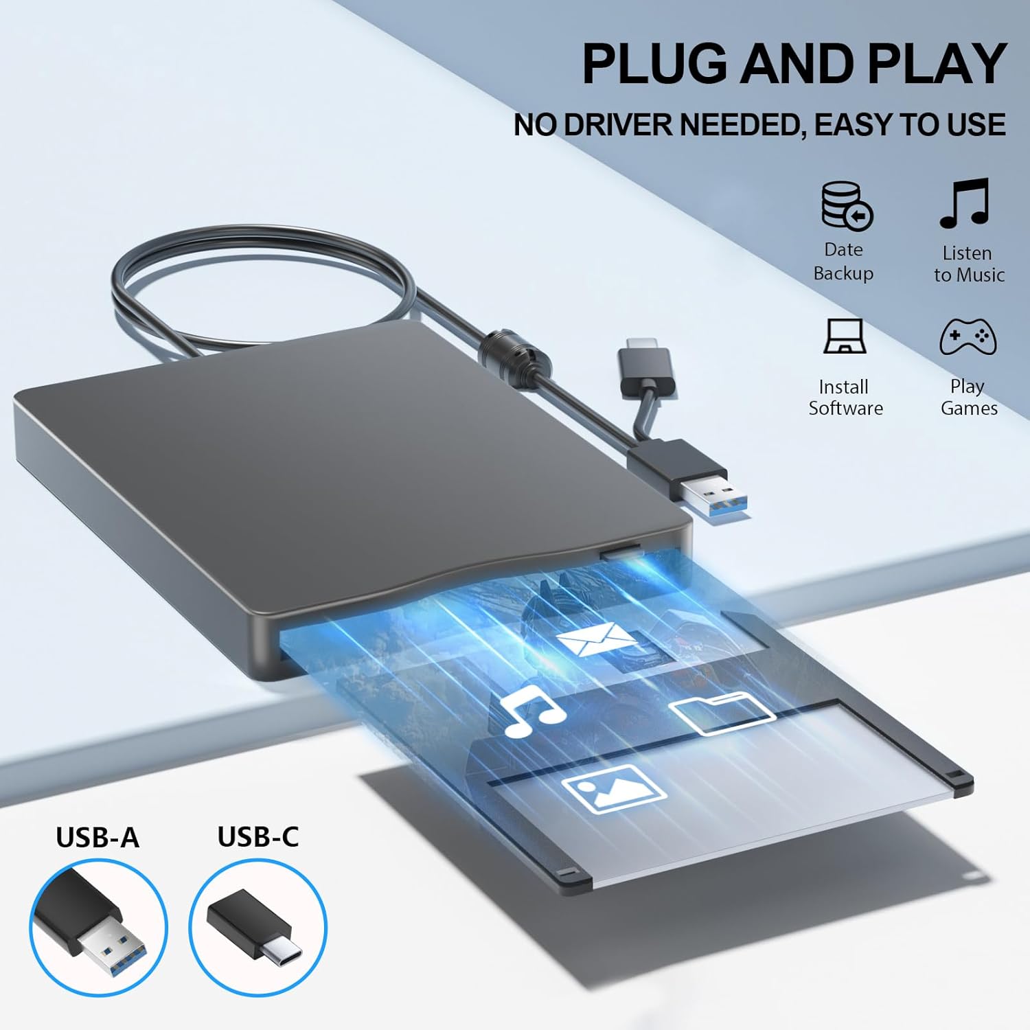 フロッピー ディスク リーダー、USB Type-C 付き 3.5 インチ外付けフロッピー ディスク ドライブ、ラップトップ PC Windows 11 用ポータブル FDD フロッピー ディスク ドライブ