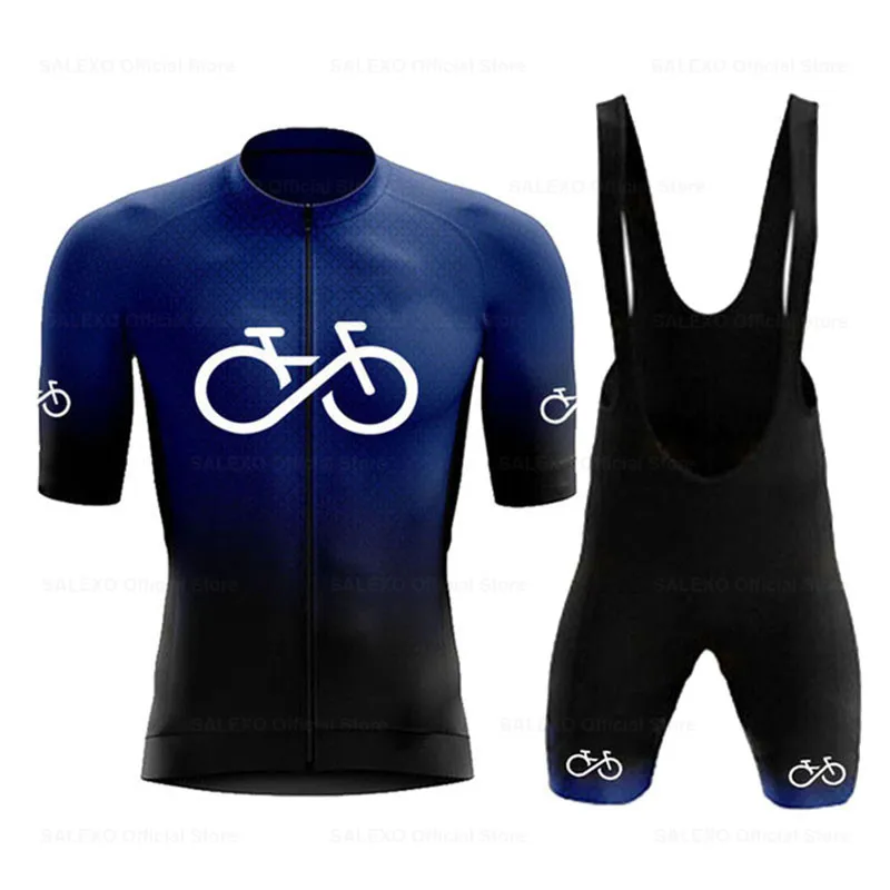 ブルー 2024 グラデーションサイクリングジャージセット男性新夏半袖 MTB バイク服制服自転車スーツ通気性自転車スーツ