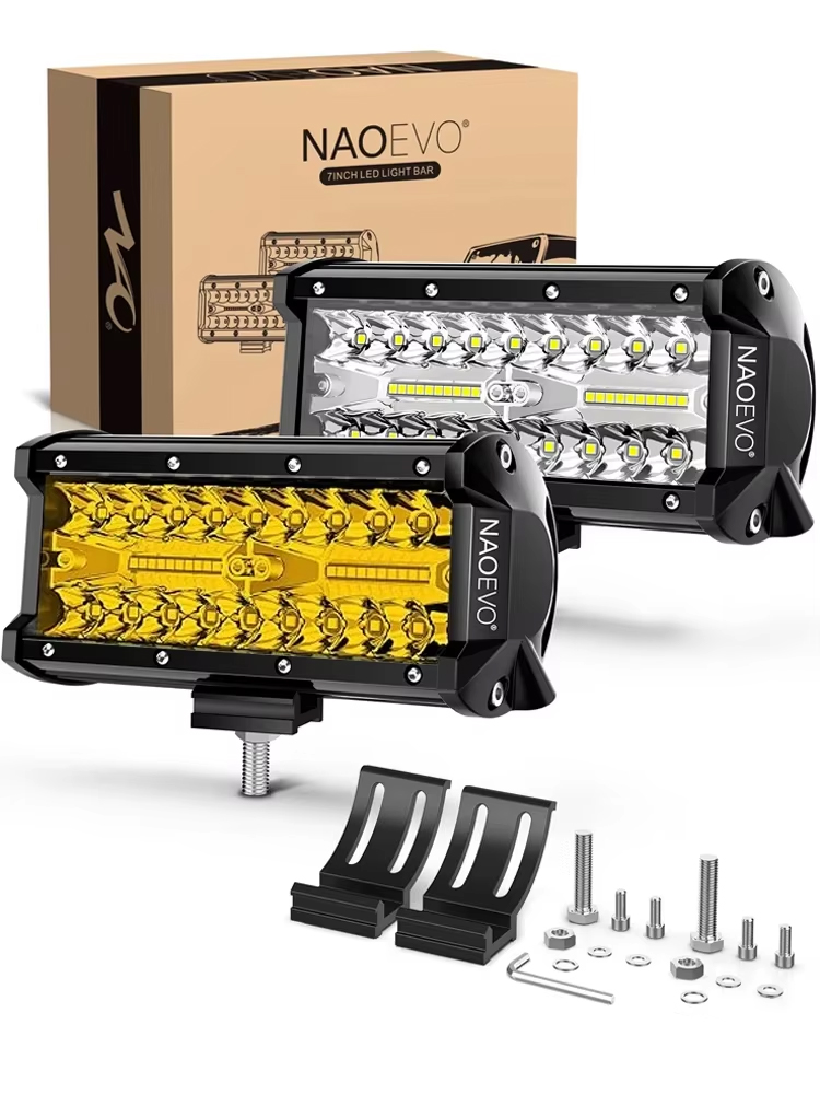 NAOEVO 7 インチ LED ライトバー 240 ワット 24000LM 4x4 オフロードスポットフラッドコンボフォグ LED ホワイトイエロー作業灯トラックボート UTV ATV