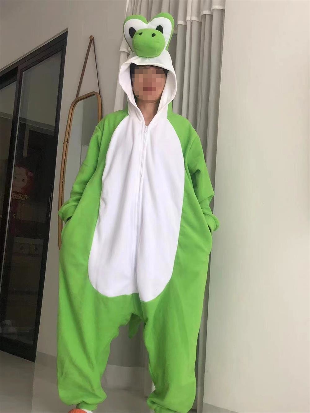 アニメ大人ヨッシーコスプレハロウィン衣装グリーンエイリアン Onesies ジャンプスーツクリスマスカーニバル面白いパジャマ着ぐるみ