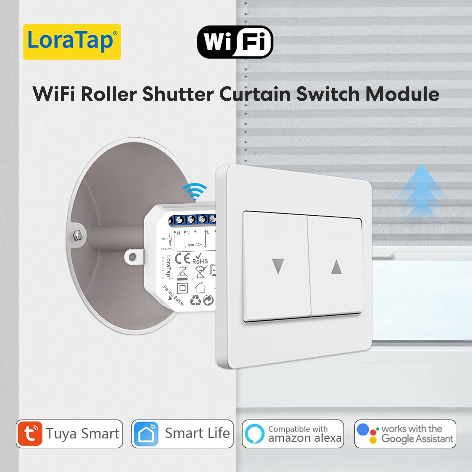 LoraTap Tuya ワイヤレススイッチリレーモジュール電動オーニング雨天蓋ブラインドスマートライフリモコンタイマー Google ホーム