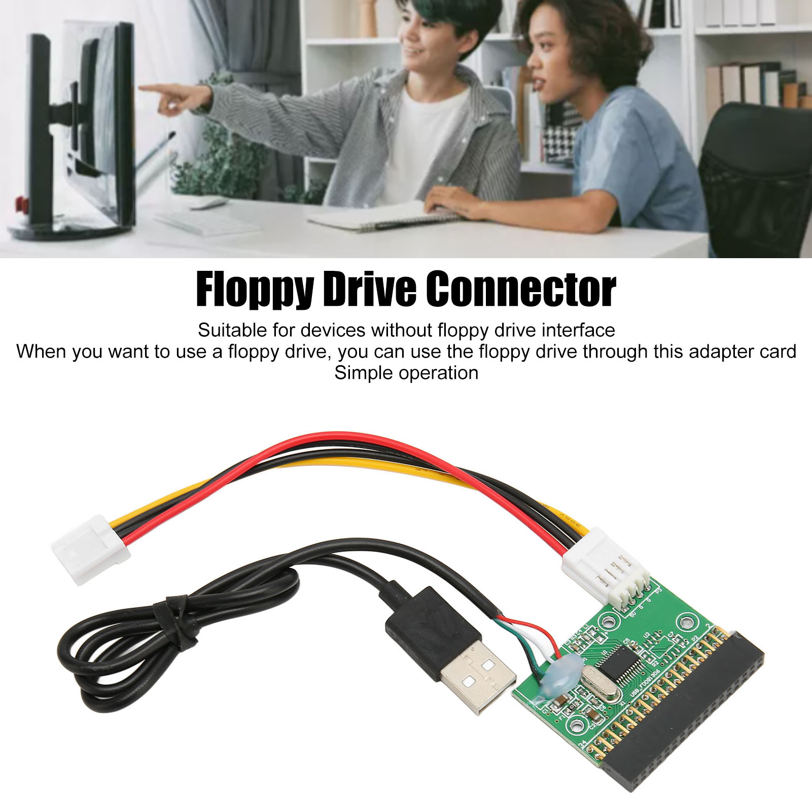 1.44MB 3.5インチフロッピードライブコネクタ シンプルなPCB素材 34ピン - USBケーブルアダプタ 軽量 PC用プラグアンドプレイ