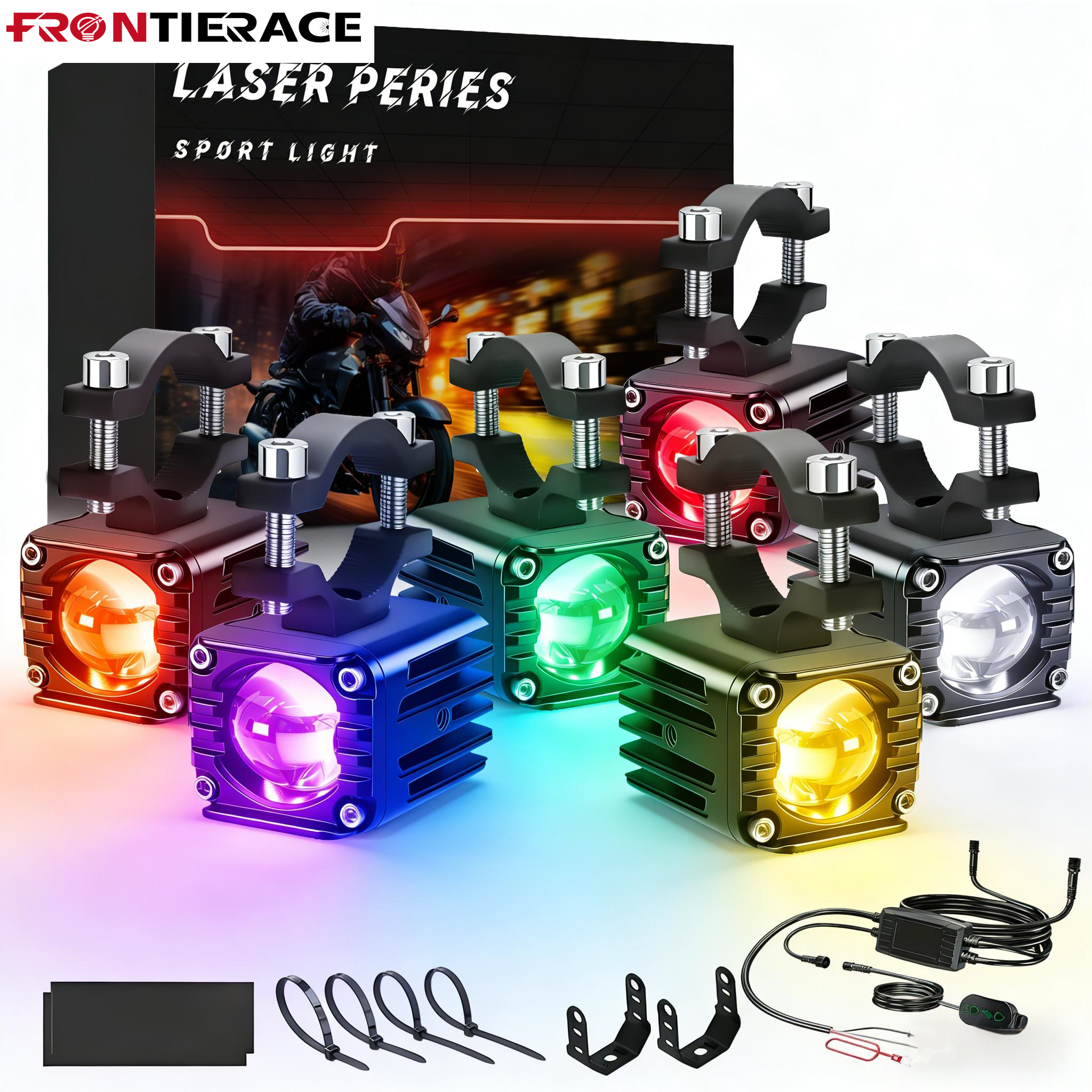 オートバイ LED 補助ヘッドライトハイパワー赤、黄、青、緑、紫、白光 ATV トラックダートバイク SUV UTV