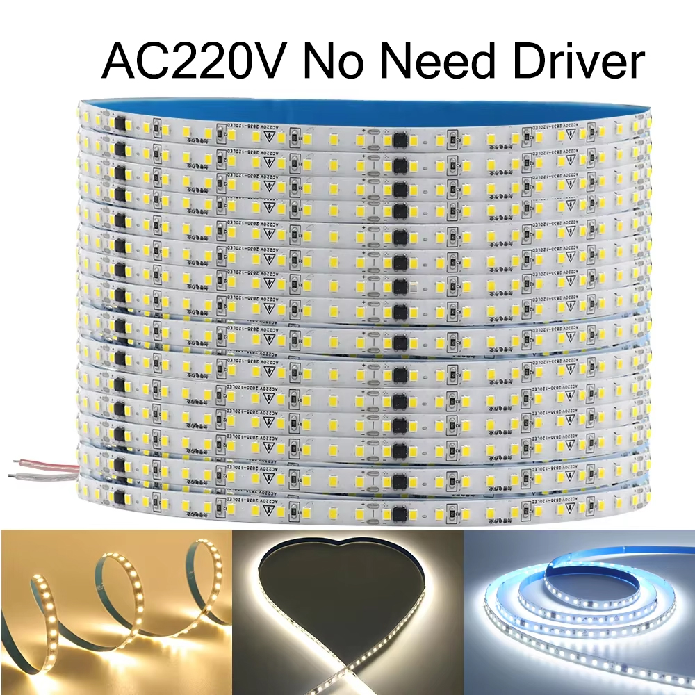 10 メートル 20 メートル 50 メートル 220V 2835 LED ストリップライトドライバー不要高輝度 120LEDs/m 柔軟な Led テープライト IP44 リボンホーム照明