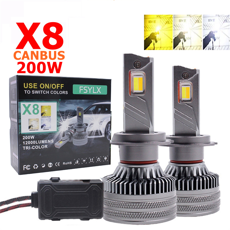 X8 3 色 LED H7 H1 H11 9005 車 LED ヘッドライト電球フォグ 9006 HB3 9012 ライト車 LED ヘッドランプ