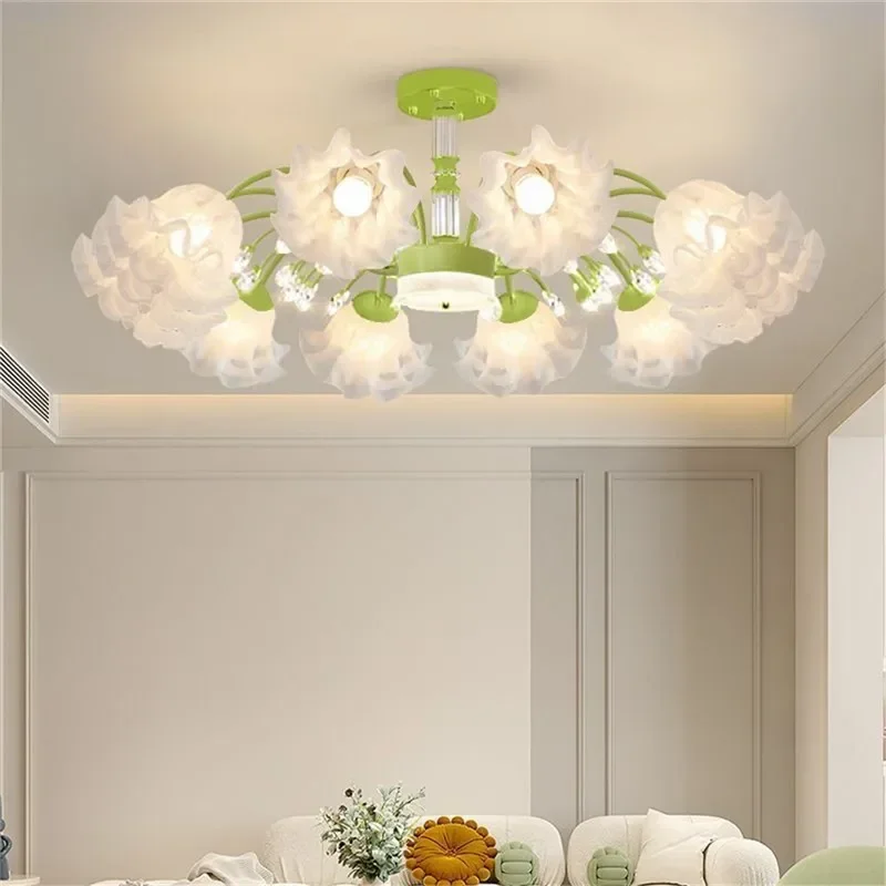 BERTH American Pastoral Pendant Lamp Modern Luxury Living Room Dining Bedroom Villa Model Home LED Flower Chandelier
