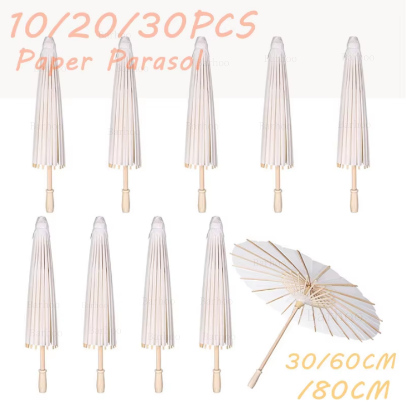 6-50PCS White Umbrella Paper Parasol 60/80cm Chinese Paper Umbrellas Photography Props Summer Whites Party Wedding Baby Shower
