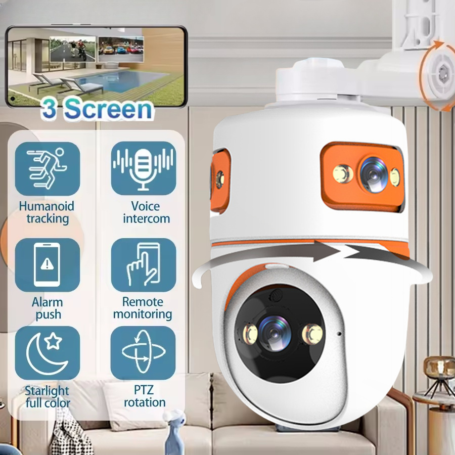 15MP WiFi セキュリティカメラ 360° PTZ ウェブカメラ AI 人間検出ベビーモニター Cam10X ズーム 3 画面 3 レンズスマートホームカメラ