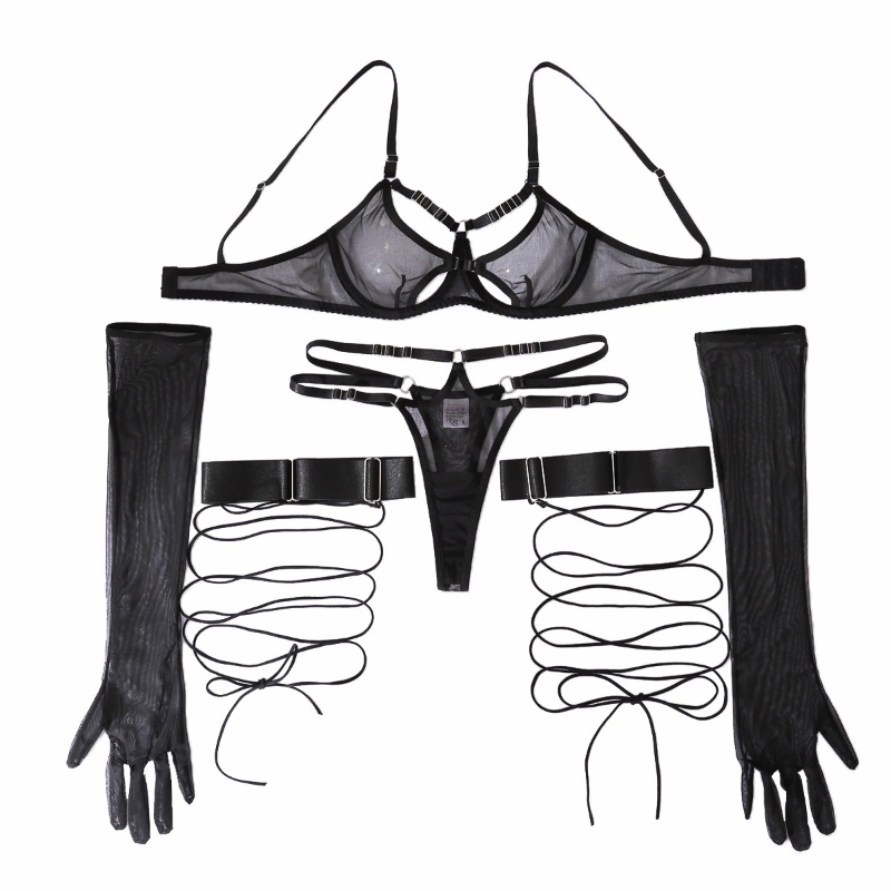 Sexy Female Lingeries Bra Brief Sets Hot Adult Harness Set Women's See Through Bra Ethical Underwear with Thigh Strap
