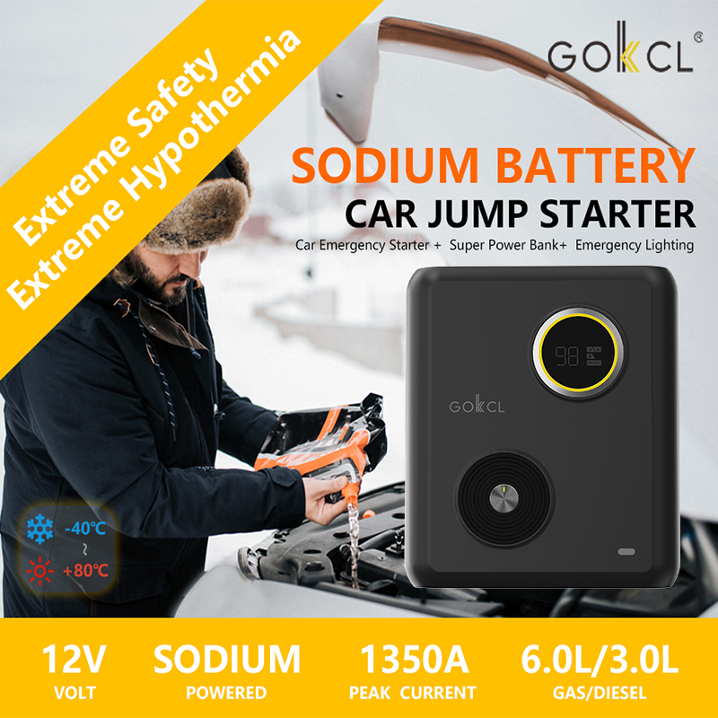 GOKKCL 80WH ポータブル車ジャンプスターター ナトリウムイオンバッテリー PD60W パワーバンク付き ガソリンディーゼル車用 12V 始動装置