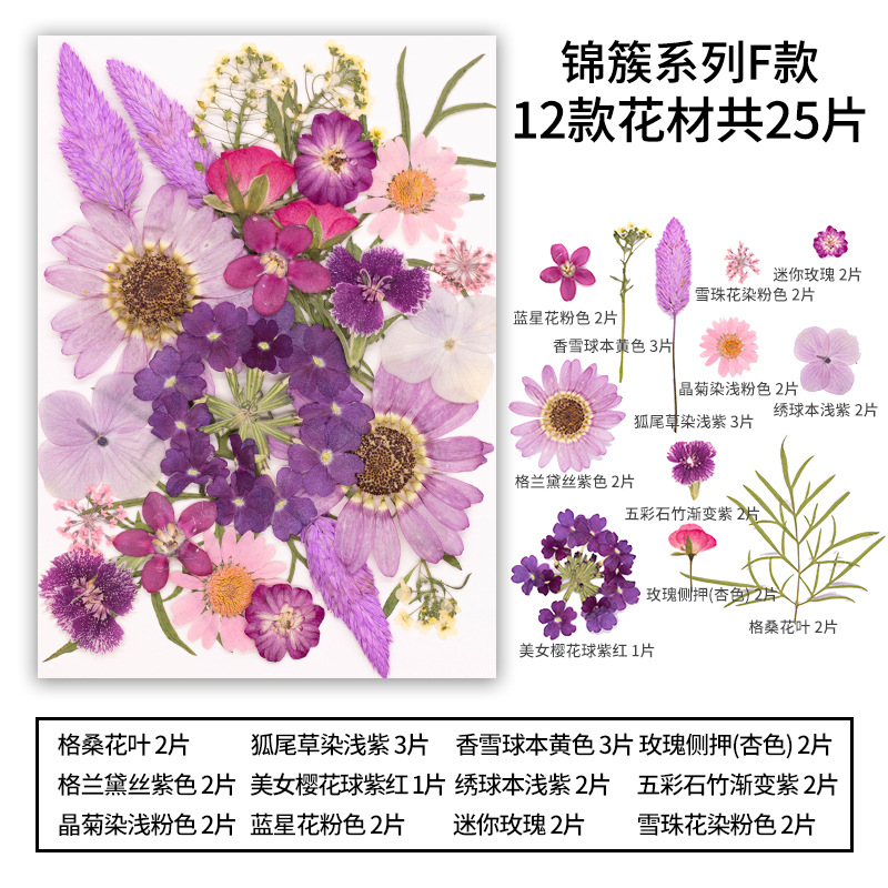 コラージュ用のドライフラワーと葉を混ぜた押し花、本物の押し花と植物標本、手作りレジンドライフラワーDIY材料キット