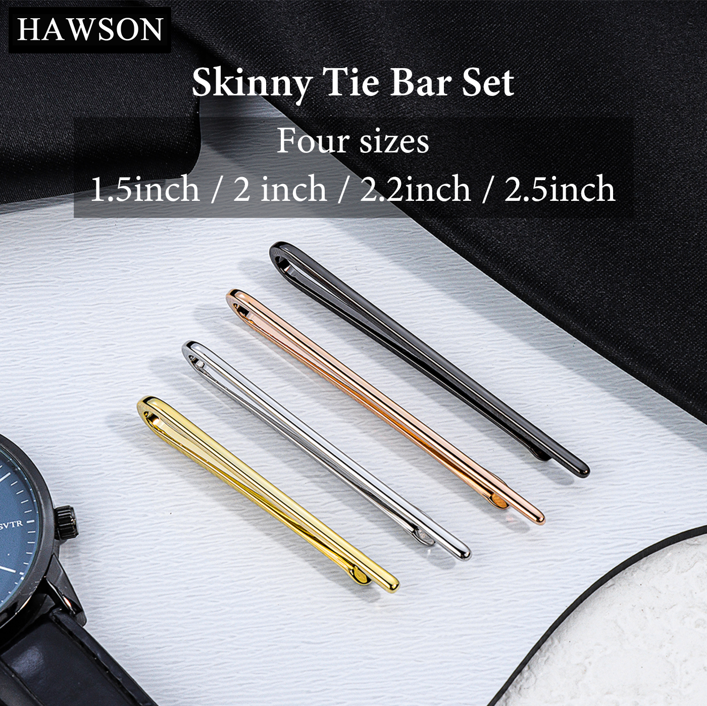 HAWSON ネクタイクリップ メンズ スーパースキニータイバーセット 4本セット ギフトボックス入り 結婚記念日のビジネスや日常生活に最適。