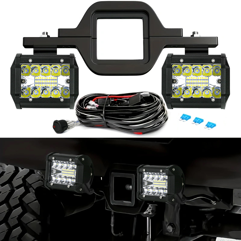 Universal 4Inch 60W Led Light Bar + Tow Hitch Mount Brackets Backup Reverse Lights Rear Search Lighting For Pickup ATV SUV Truck Trailer Spot Flood Offroad Car Lights Bar
