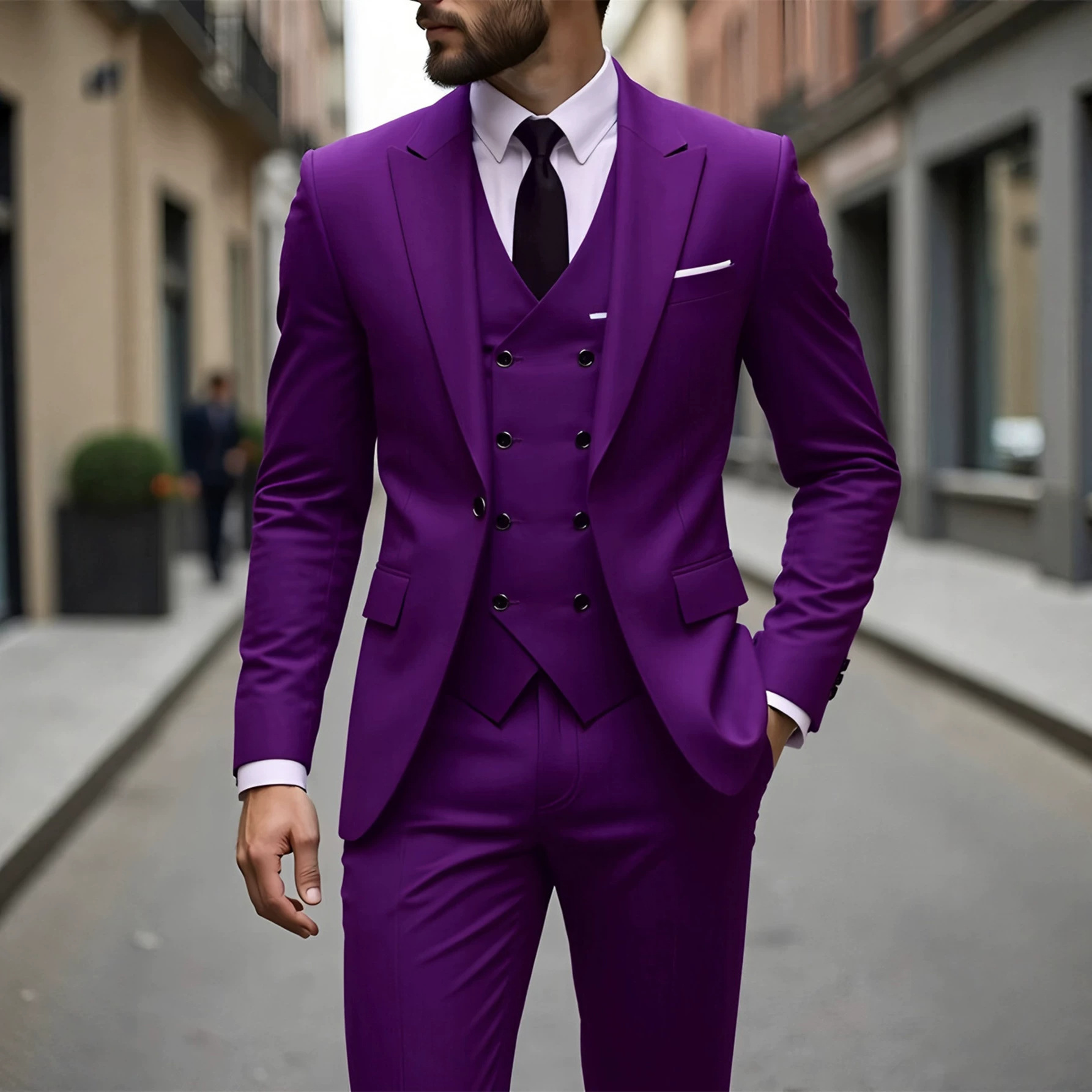 メンズ 3 個スリムフィットスーツダブルブレストスーツ男性フォーマルスーツ結婚式プロムディナーパーティー