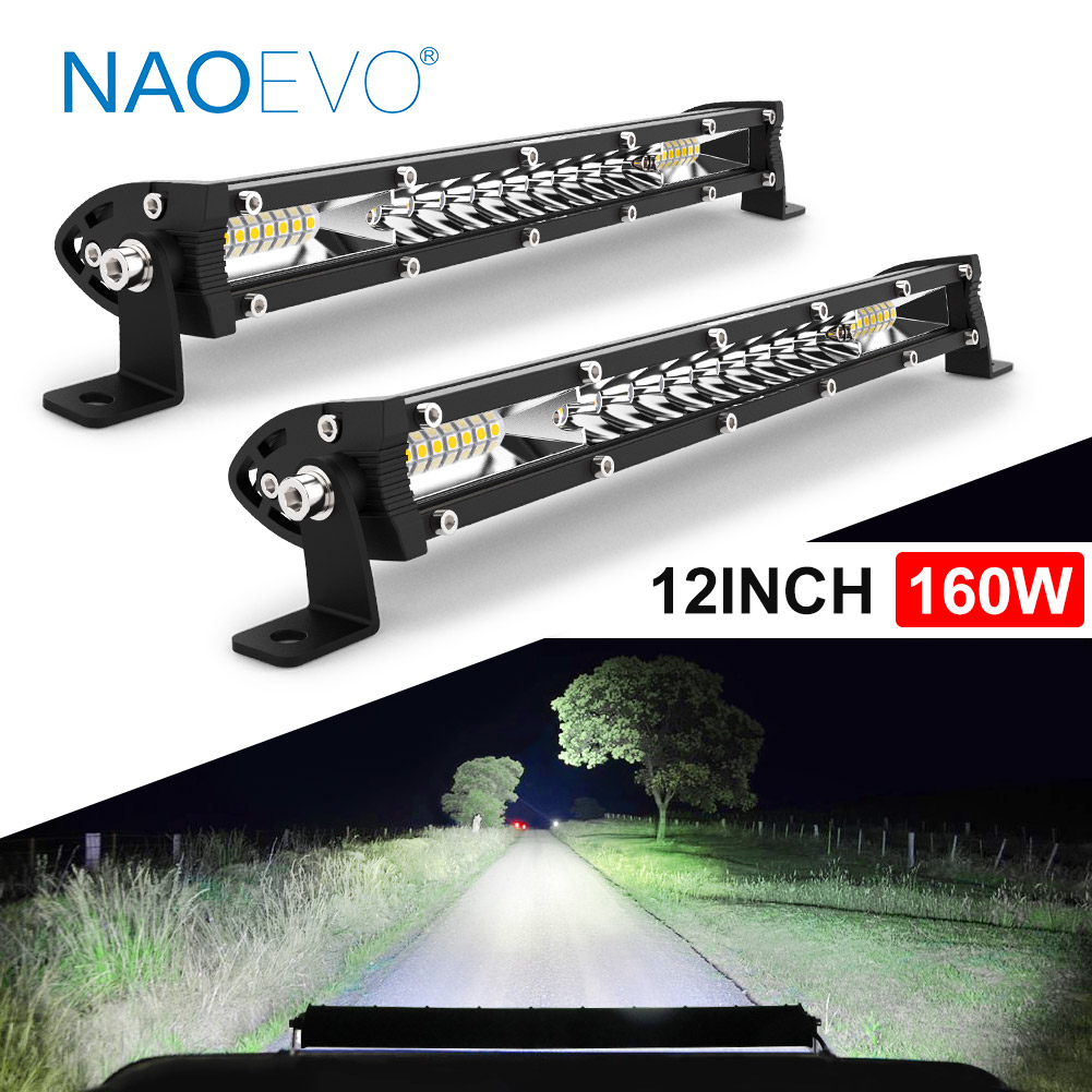NAOEVO スリム Led ライトバー 12 インチ 160 ワットフラッドスポットコンボ DRL ランニングライトトラック SUV ATV トラクターボートオフロード LED バー 12V 24V