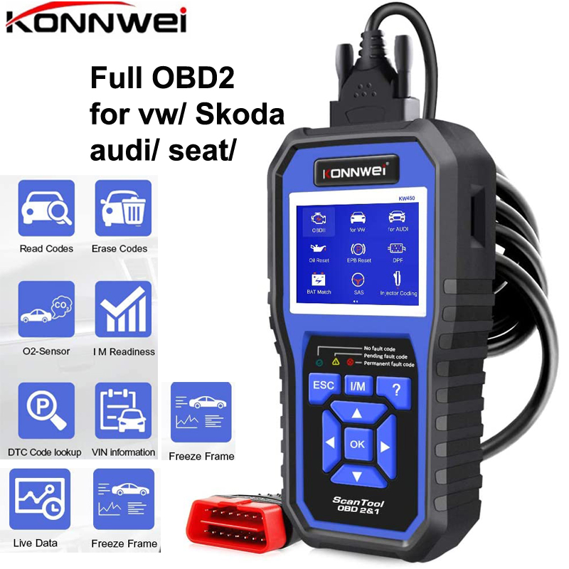 職業 OBD2 スキャナ Anto 診断 KW450 コードリーダー VAG 車 VW アウディ ABS エアバッグオイル ABS EPB DPF SRS TPMS リセット VAGCOM