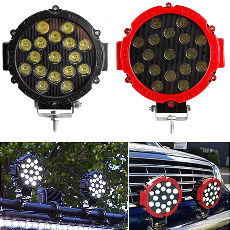 2 個ワークランプ LED バー 7 インチ 51 ワットラウンド LED オフロードライトドライビングライトポッドバンパー屋根フォグランプ ATV SUV ライト 12V 24V に適合