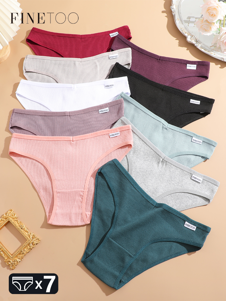 Finetoo 7 個綿 M-3XL ストライプ下着女性の通気性パンティーセクシーな V ウエスト快適なブリーフレディースローウエストランジェリー