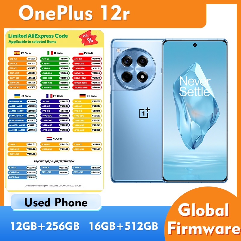 Oneplus 12R 5G 256GB 512GB ROM スマートフォン Android は、6.78 インチ 1.5K AMOLED LTPO4 ディスプレイを備えています 中古電話機